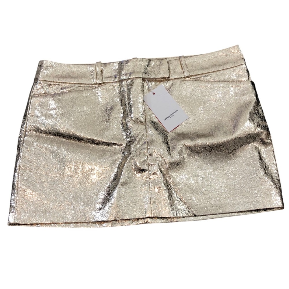 NWT Amanda Uprichard Paris Skirt Mini Women Size M Gold Metallic Textured Skirt